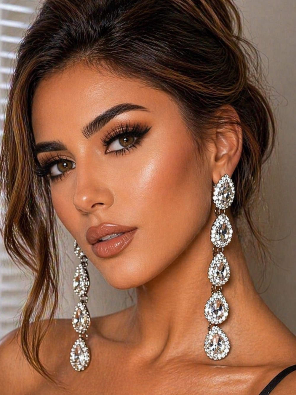 Crystal Teardrop Dangle Earrings - Silver